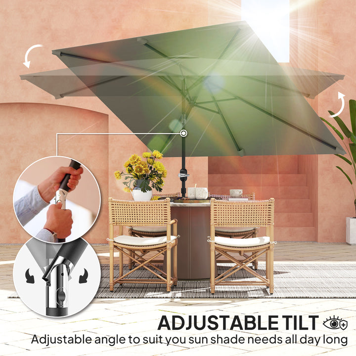 3x2m Patio Parasol Garden Umbrellas Canopy with Aluminium Tilt Crank Rectangular Sun Shade Steel, Light Grey
