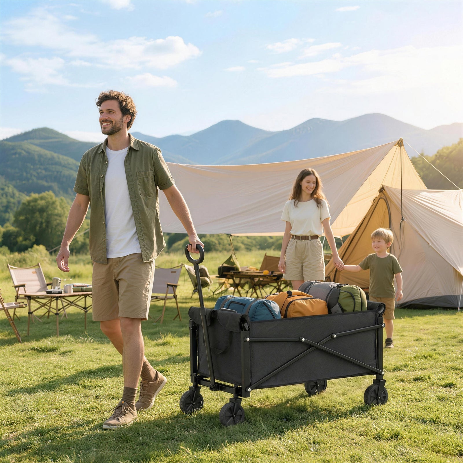 81L Festival Trolley on Wheels, Compact Garden Folding Trolley Cart wi