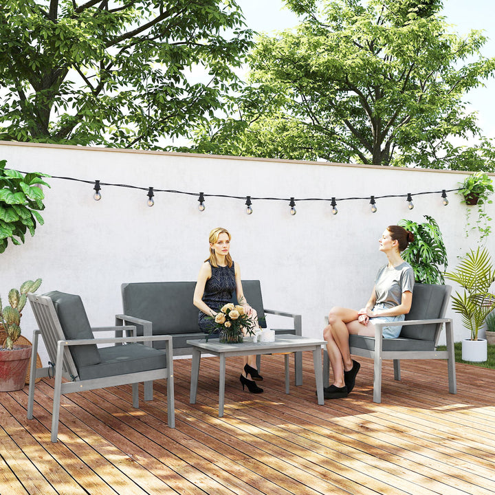 4-Piece Wooden Garden Furniture Set with Cushions - Light Grey