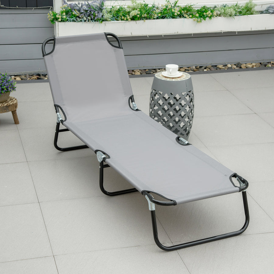 Foldable Sun Lounger with 5-Position Adjustable Backrest, Outdoor Portable Recliner Chaise Lounge Chair with Breathable Mesh Fabric, Grey