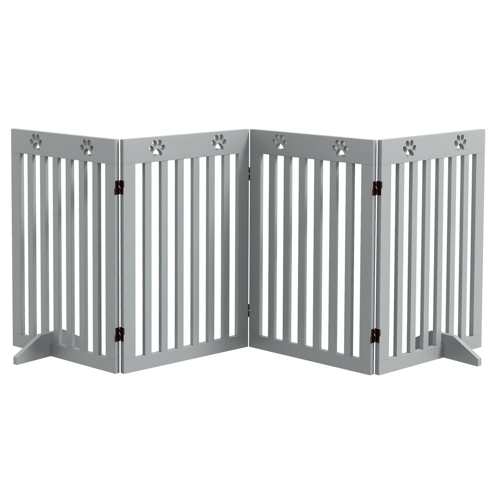 Wooden Pet Gate Foldable Freestanding Dog Safety Barrier w/ Support Feet, Grey