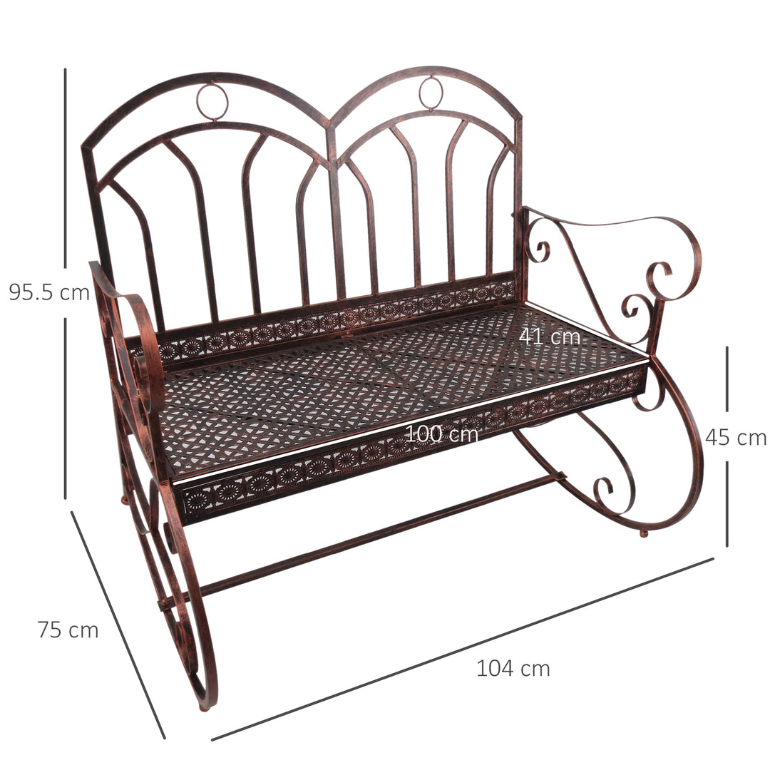 Outsunny 2 Seater Metal Garden Park Bench Outdoor Rocking Chair Swing Bench Loving Seat Bronze