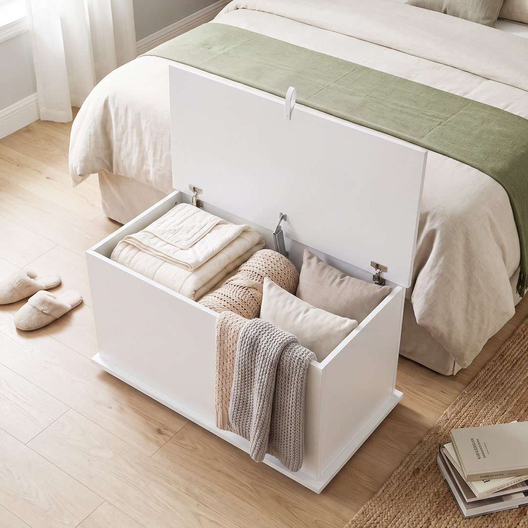 Storage Chest, 102L Blanket Box, Shoe Bench with Safety Hinged Lid, Be