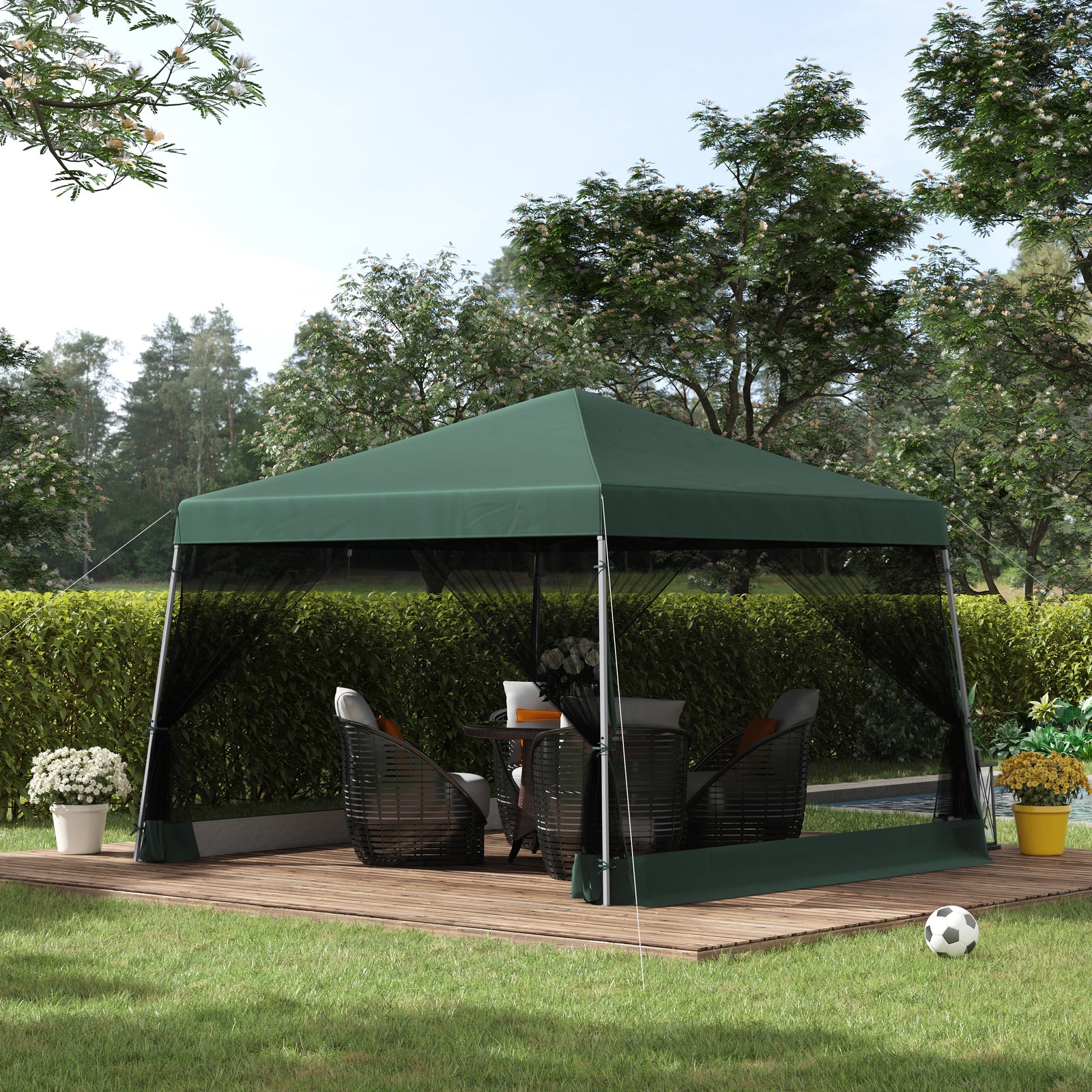 Outdoor Garden Pop-up Gazebo Canopy Tent Sun Shade Event Shelter Folding with Adjustable Height, Mesh Screen Side Walls 3.5 M × 3.5 M Base / 3 M × 3 M Top, Green