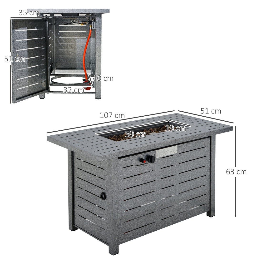 Propane Gas Fire Pit Table, 50000BTU Smokeless Firepit Outdoor Patio Heater with Protective Cover, Lava Rocks and Lid, 107cm x 51cm x 63cm, Silver Grey