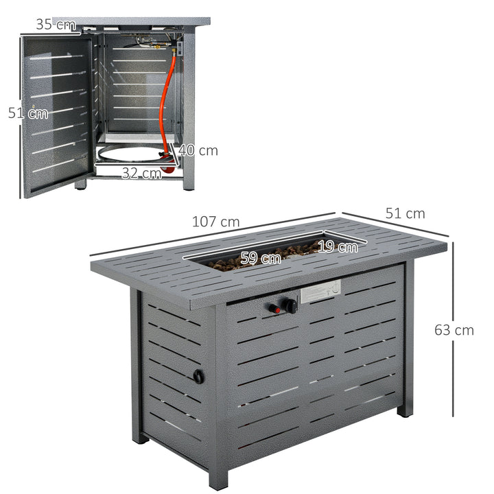 Propane Gas Fire Pit Table, 50000BTU Smokeless Firepit Outdoor Patio Heater with Protective Cover, Lava Rocks and Lid, 107cm x 51cm x 63cm, Silver Grey