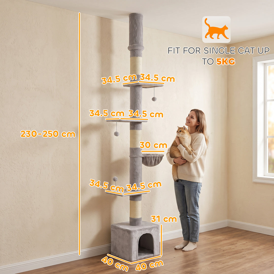 Floor to Ceiling Cat Tree, 230-250cm Multi-Level Cat Tower with - view 3