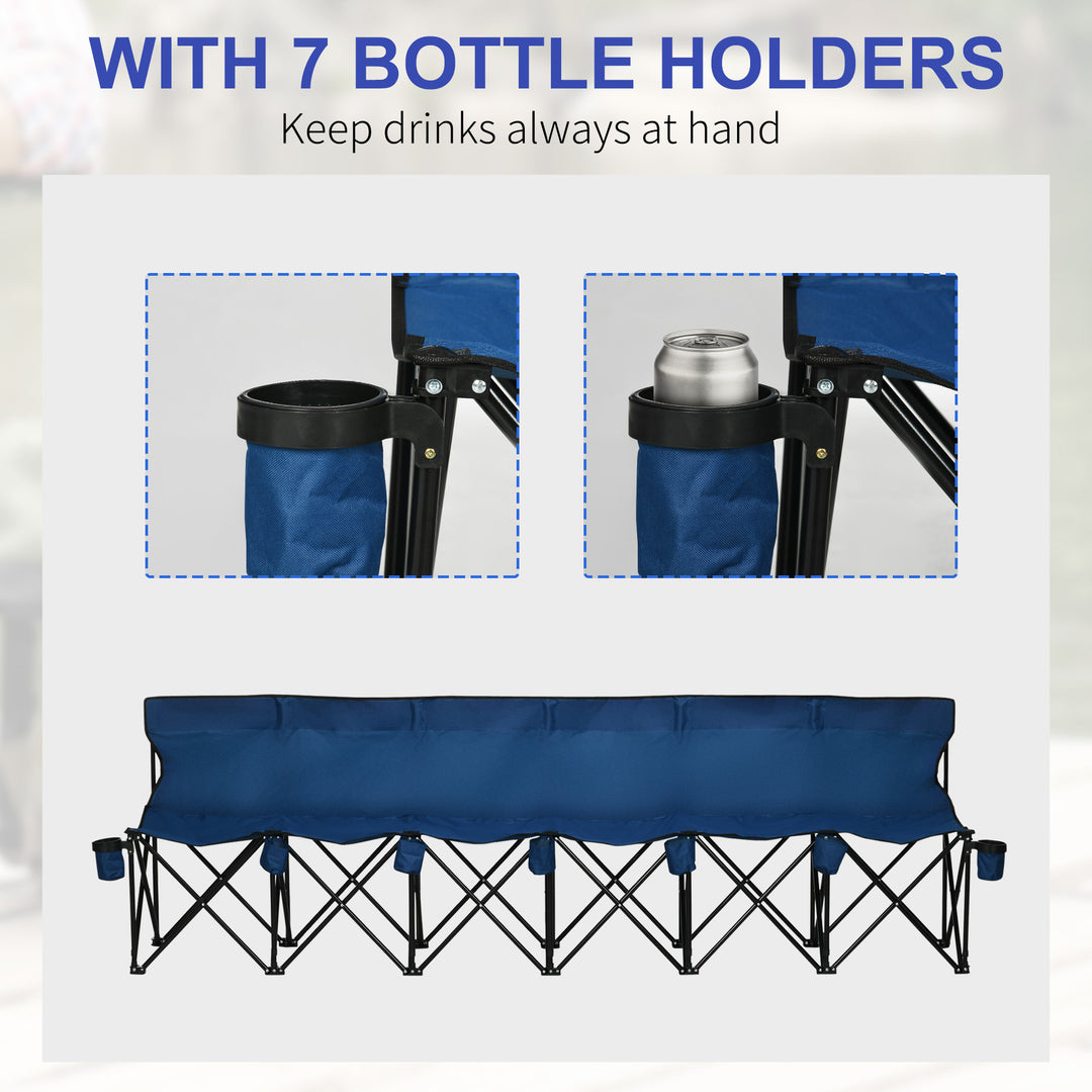 6 Seater Folding Camping Chair with Cup Holder & Carry Bag - Blue