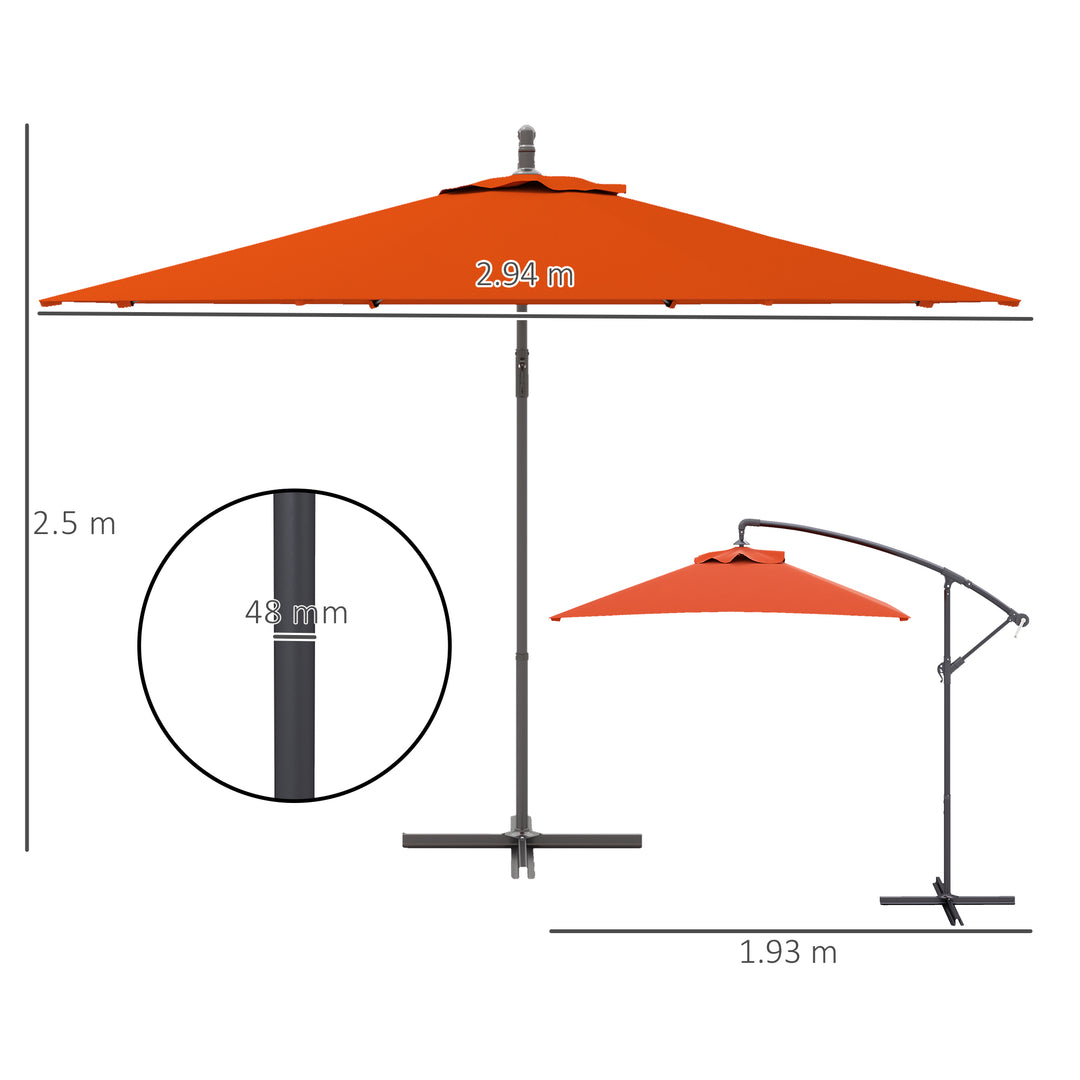 3(m) Cantilever Overhanging Parasol, with Cross Base - Orange