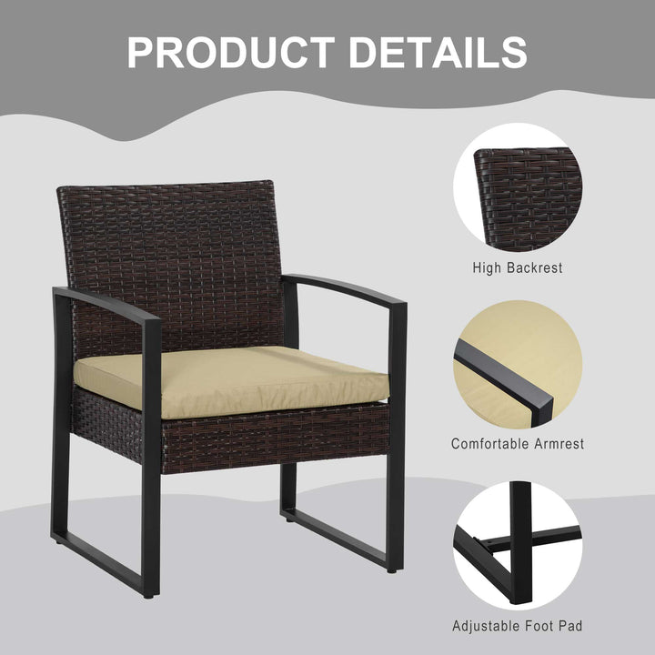 3 pcs PE Rattan Wicker Garden Furniture Patio Bistro Set Weave Conservatory Sofa Coffee Table and Chairs Set Beige