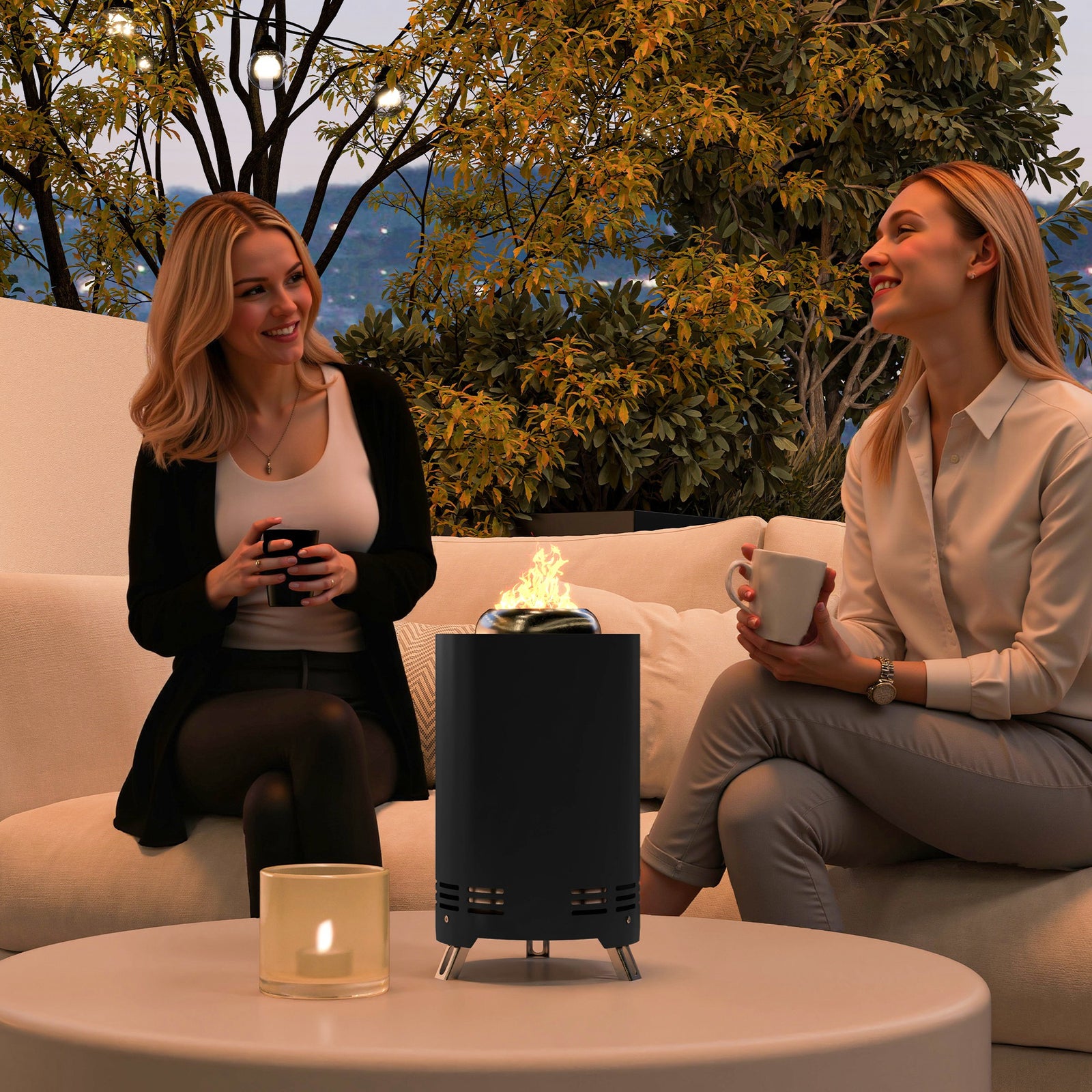 Smokeless Fire Pit, 16 x 16 cm Stainless Steel Portable Wood Burning Firepit with Poker, Wood or Pellet Fuelled Tabletop Fire Pit for Garden Camping Bonfire Party, Black