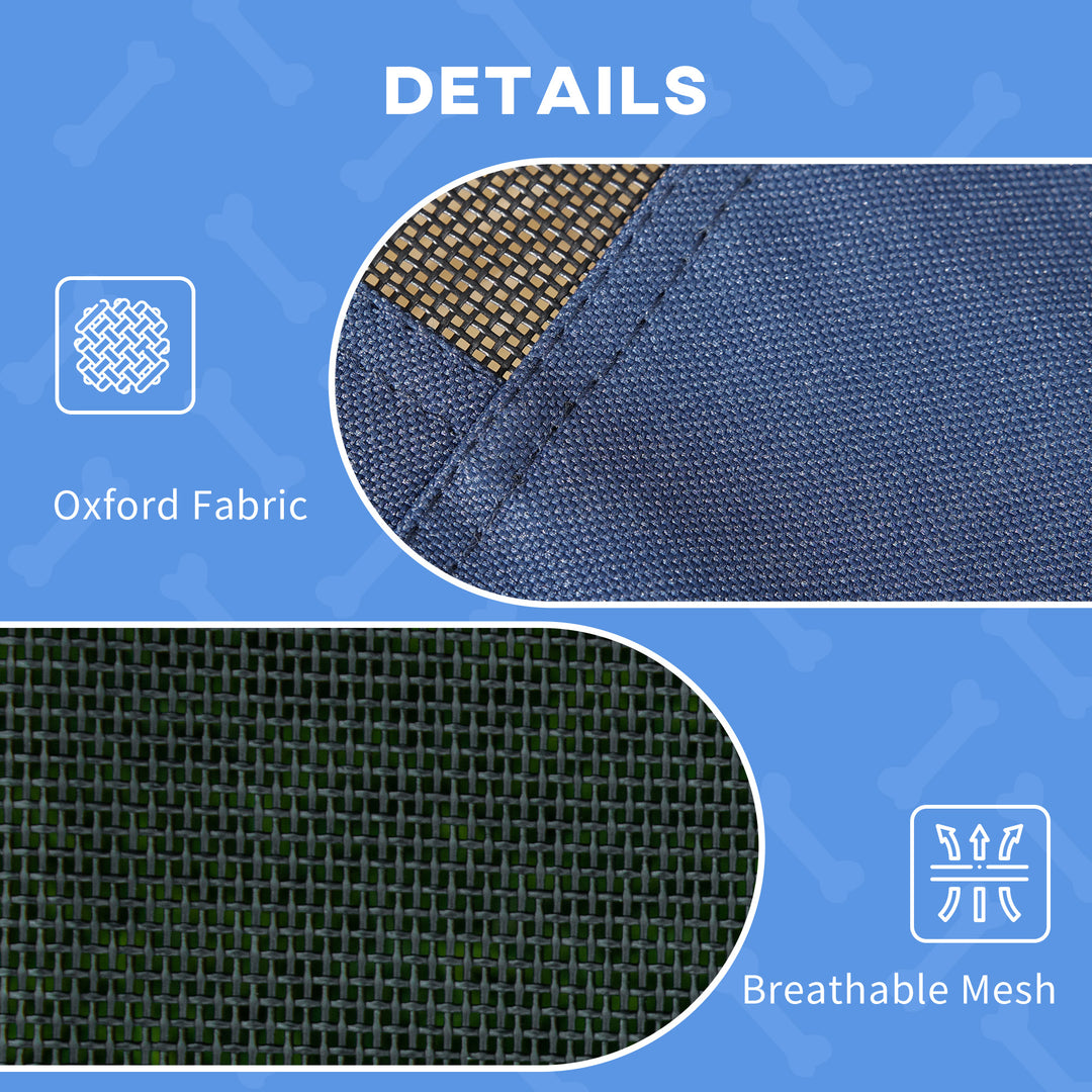 PawHut Raised Dog Bed Waterproof Elevated Pet Cot with Breathable Mesh UV Protection Canopy Blue, for XL Dogs, 122 x 92 x 108cm