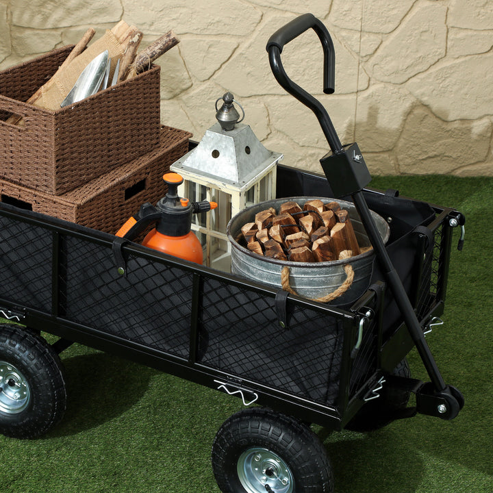 114L Steel Frame Garden Cart Trolley - Black