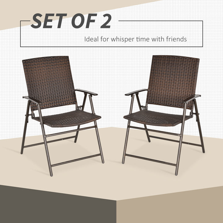 Set of Two Folding Rattan Seat Chairs - Brown