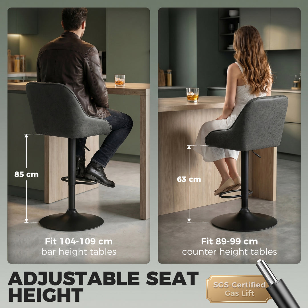Bar Stools Adjustable Swivel Kitchen Chairs with Backrest Set of 2 for