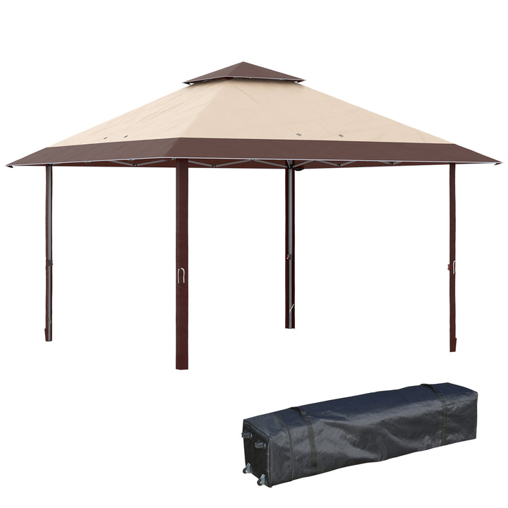 Outsunny 4x4m Pop-Up Gazebo with Double Roof, UV Protection, Roller Bag & Adjustable Legs for Outdoor Events, Coffee