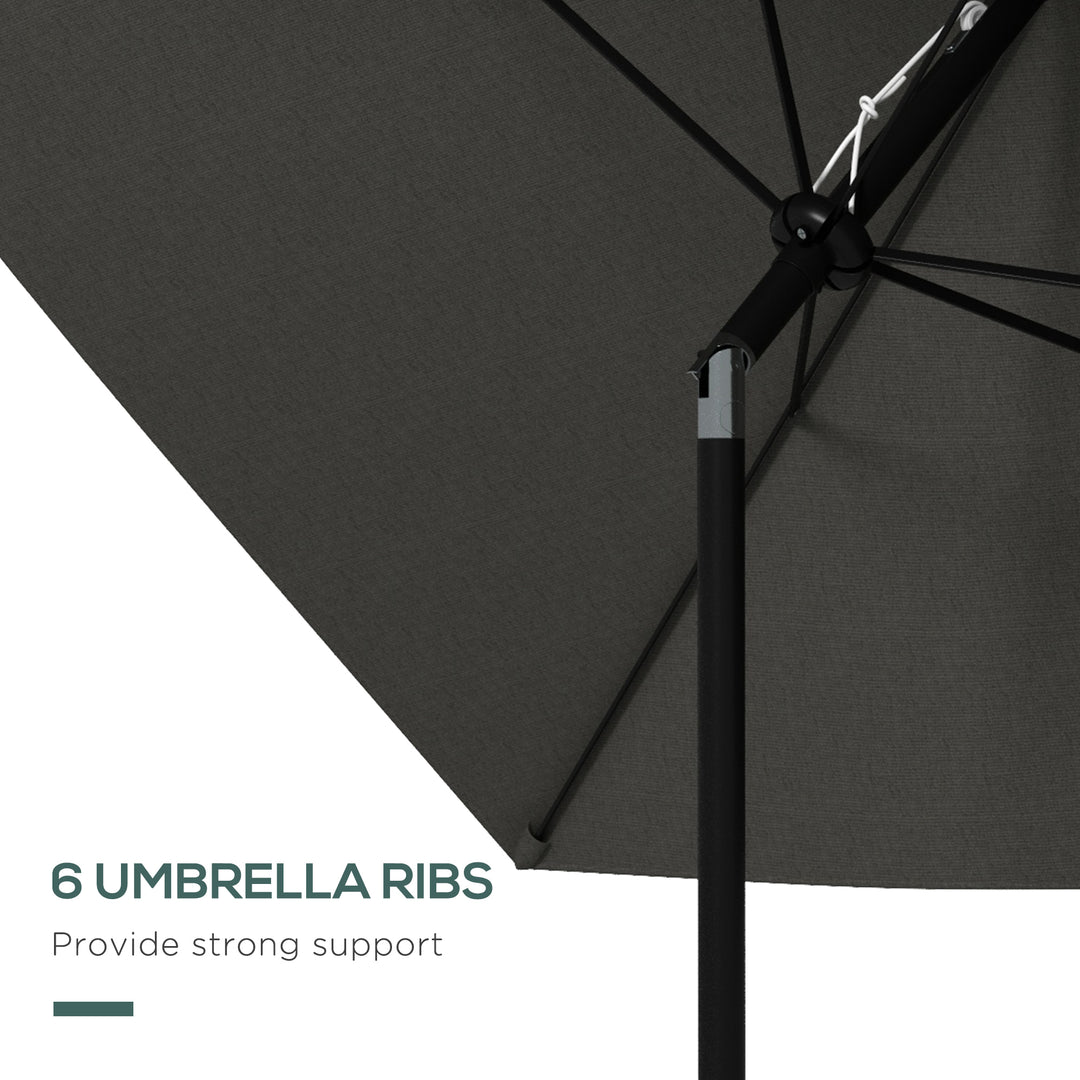 2 x 3(m) Garden Parasol Umbrella, Rectangular Outdoor Market Umbrella Sun Shade with Crank & Push Button Tilt, 6 Ribs, Aluminium Pole, Dark Grey