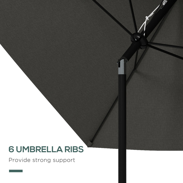 2 x 3(m) Garden Parasol Umbrella, Rectangular Outdoor Market Umbrella Sun Shade with Crank & Push Button Tilt, 6 Ribs, Aluminium Pole, Dark Grey