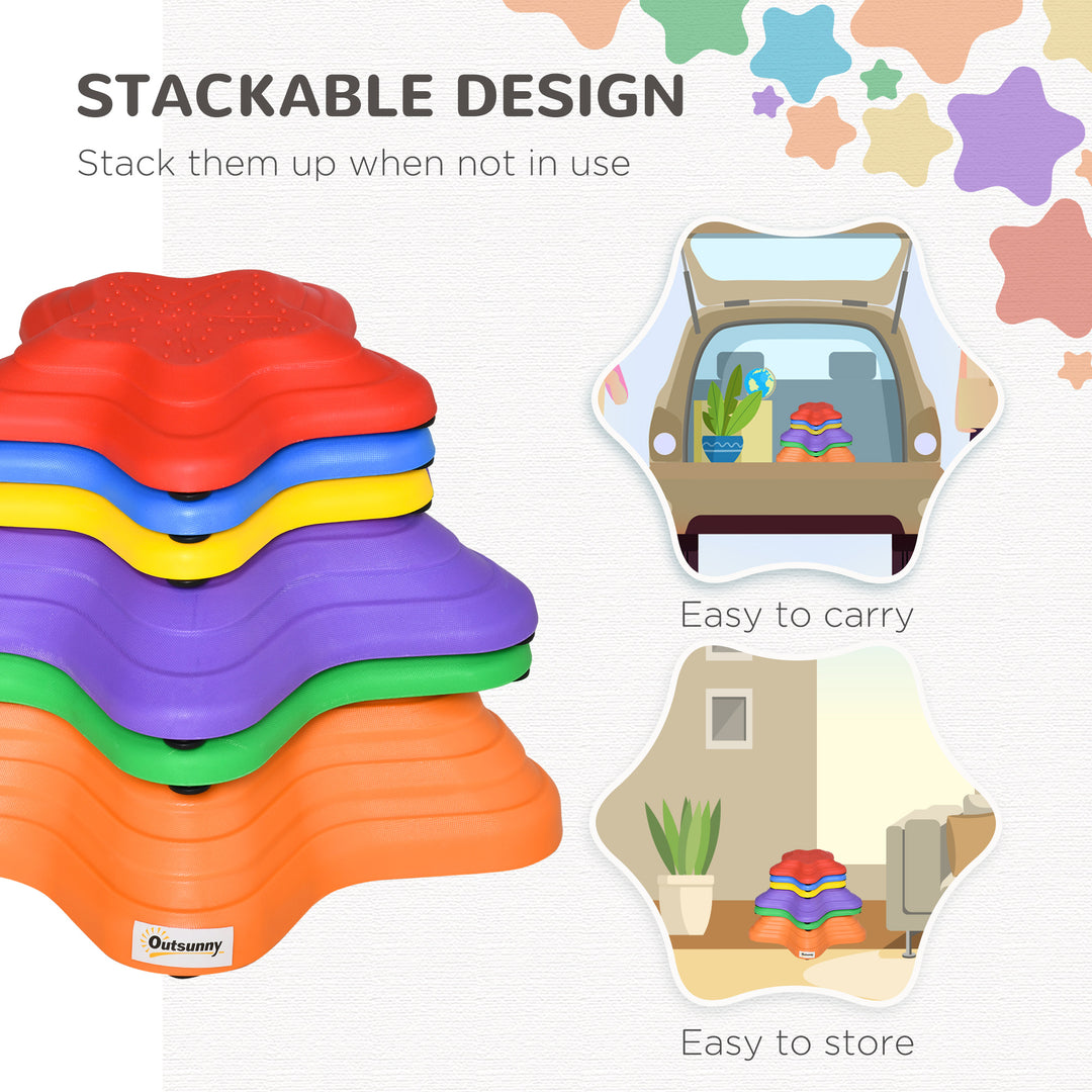 6-Piece Kids Balance Stepping Stones, Starfish Style Non-slip Obstacle Course, Stackable Balance Blocks Garden Toys Encourage Toddler Balance Indoor Outdoor