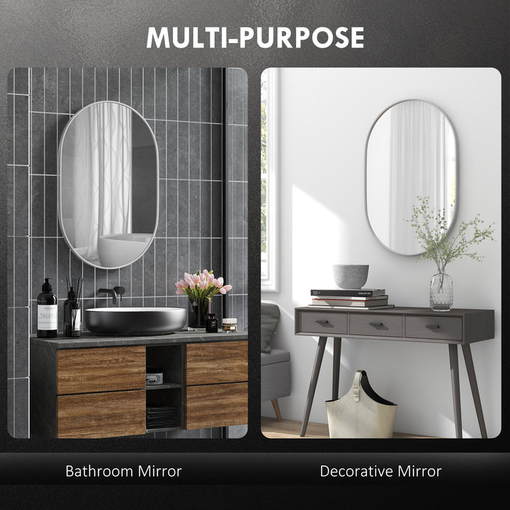 60cm Round Tempered Glass Bathroom Mirror - Silver Tone