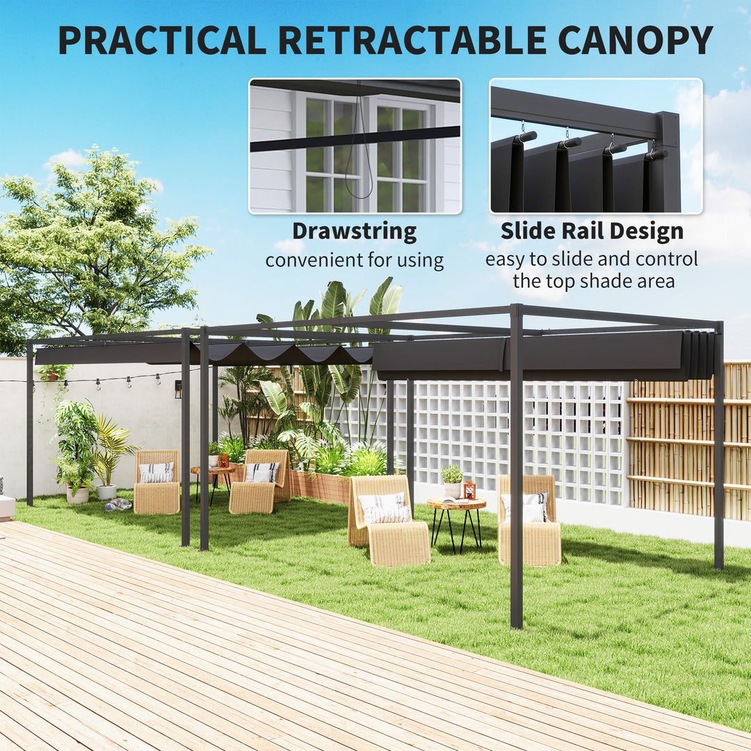 4 x 3m Metal Pergola, with Retractable Canopy Roof - Black