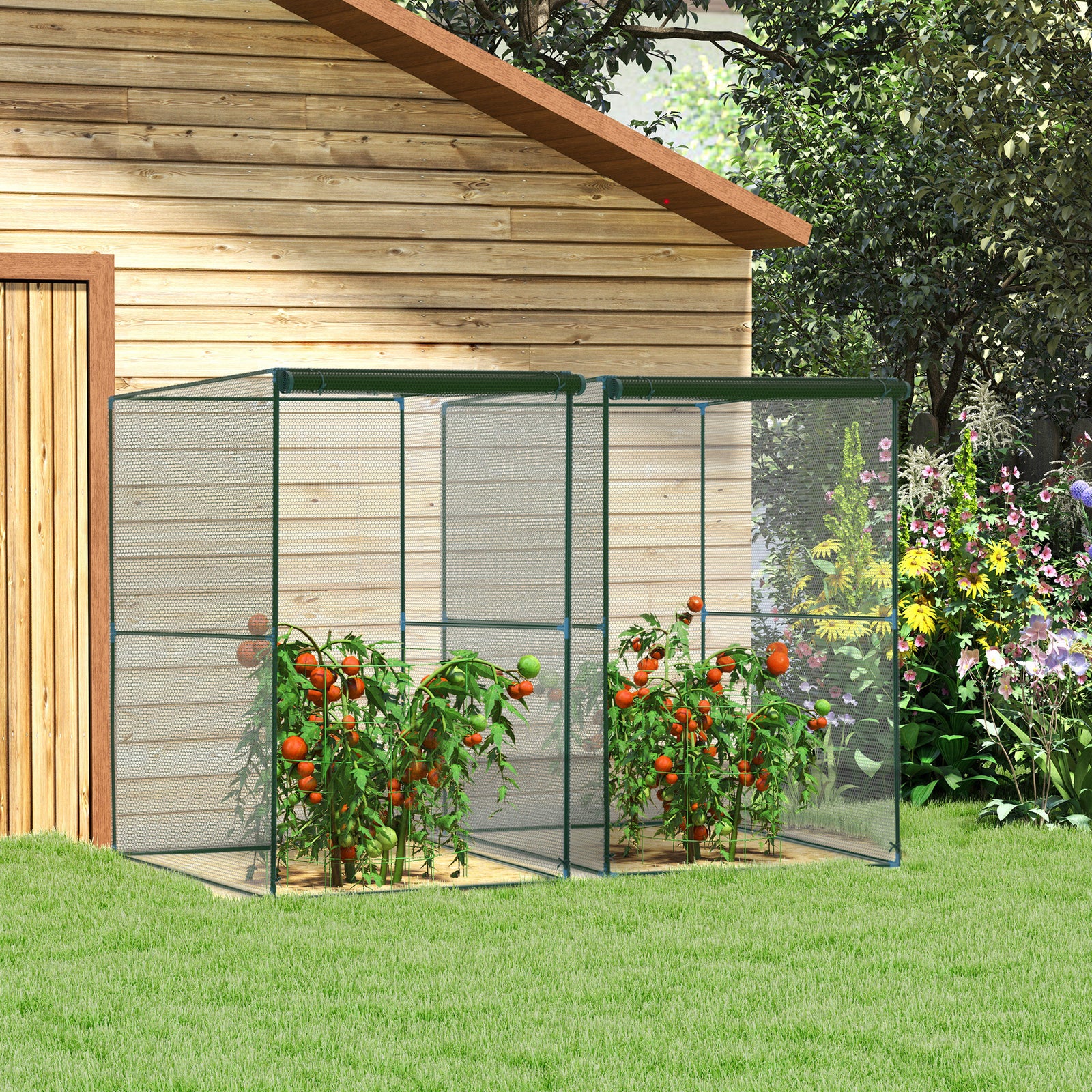 Set of 2 Fruit Cage Bird Netting, Vegetable Plant Protection Tent with Zipped Door, Anti Bird, Insects, Small Animals, 1.2 x 1.2 x 1.8m, Dark Green