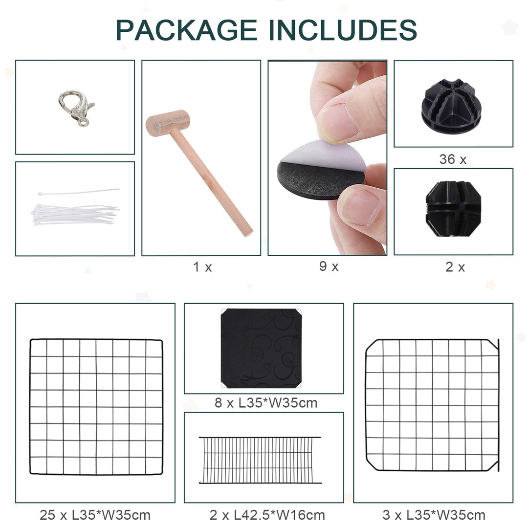 MCL Pet Playpen DIY Small Animal Cage Enclosure Metal Wire Fence 39 Panels with 3 Doors 2 Ramps for Kitten Bunny Chinchilla Pet Mink Black