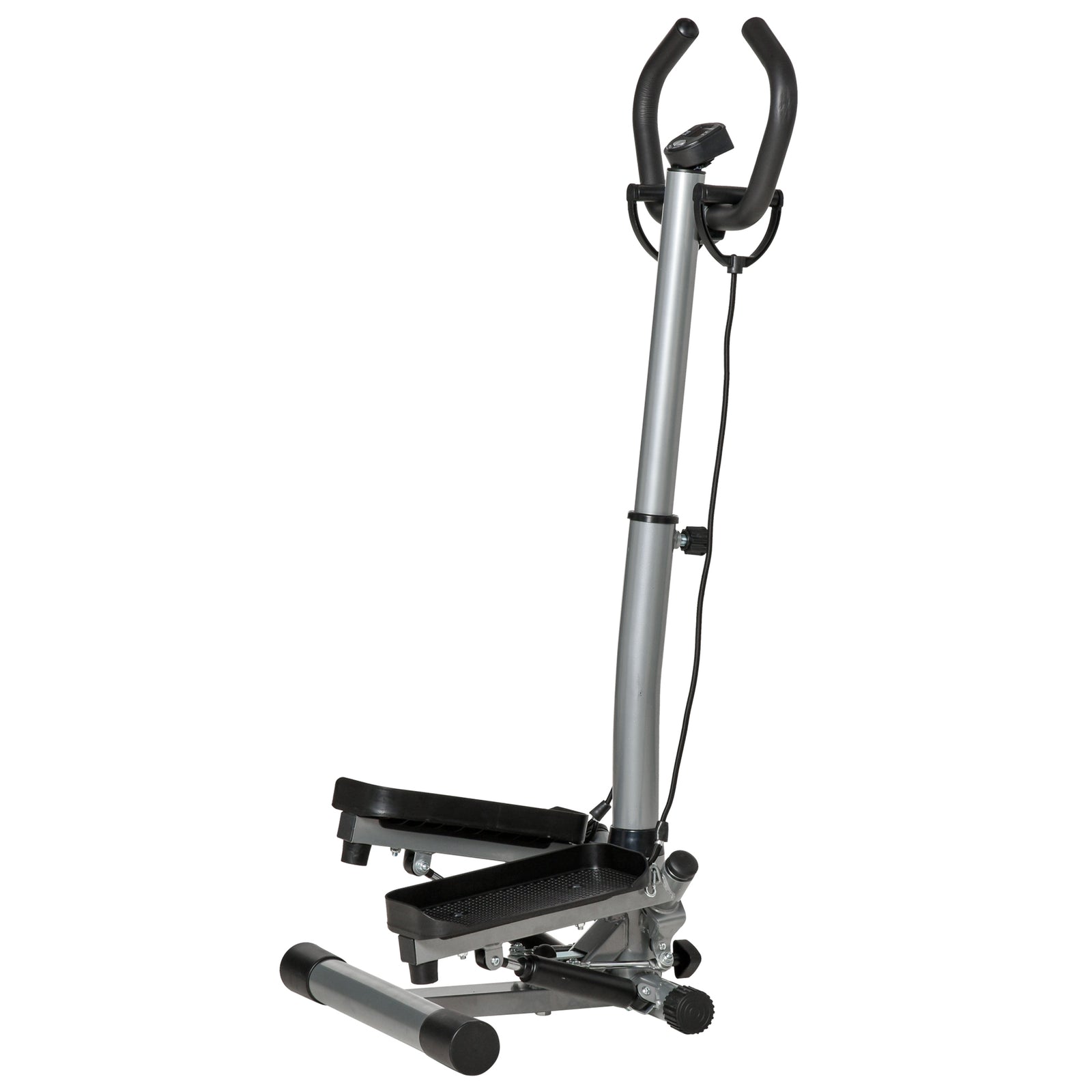 Adjustable Twist Stepper Fitness Step Machine, LCD Screen, Height-Adjust Handlebars, Home Gym, Silver and Black
