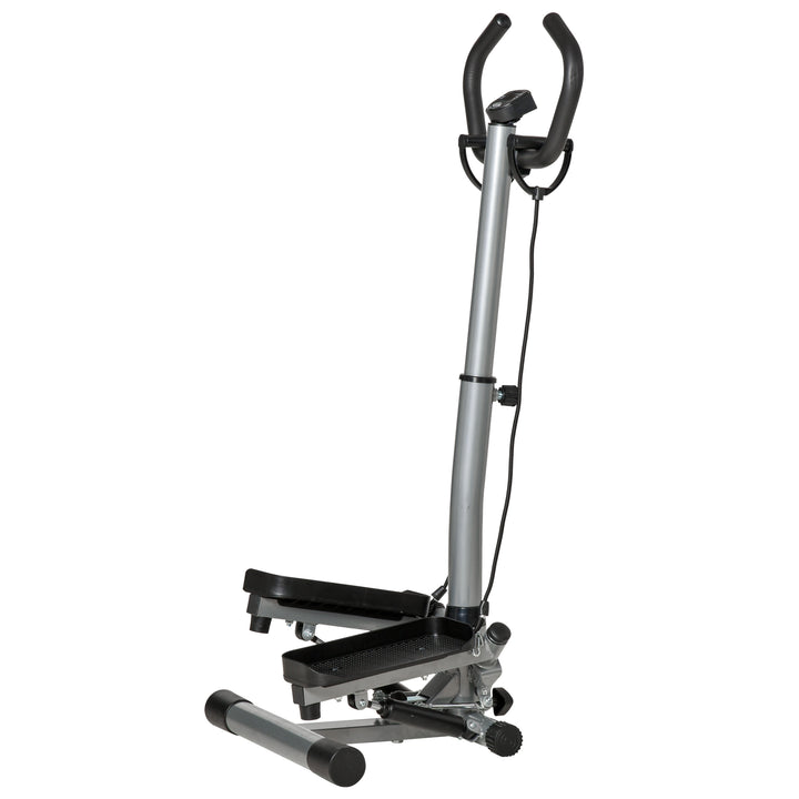 MCL Adjustable Twist Stepper Fitness Step Machine, LCD Screen, Height-Adjust Handlebars, Home Gym, Silver and Black