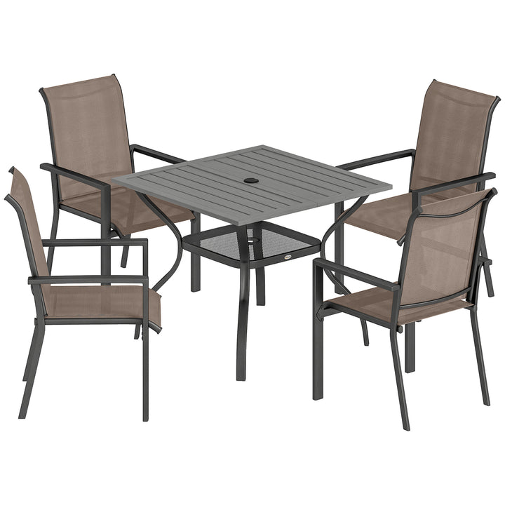 5 Pieces Outdoor Dining Set for 4, Garden Table and Stackable Chairs w