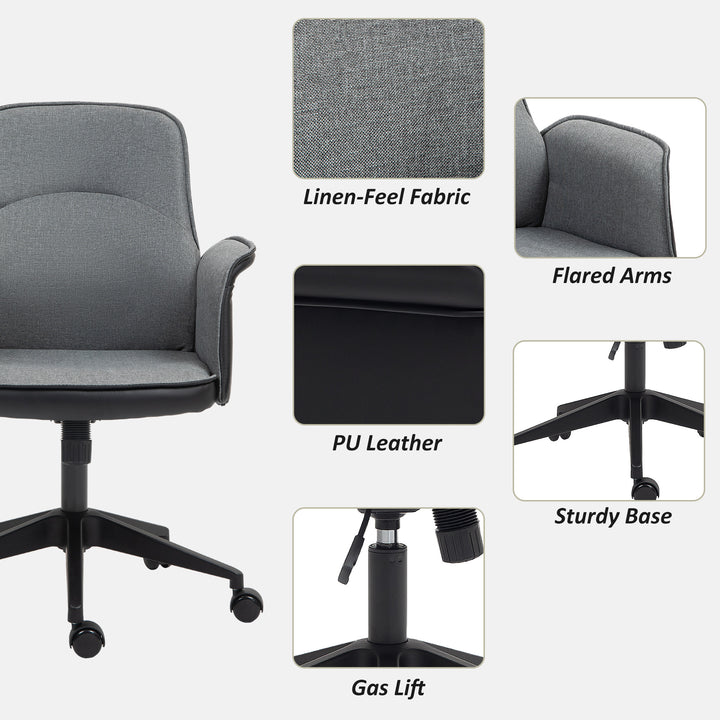 Linen and Faux Leather Mix Office Chair - Grey