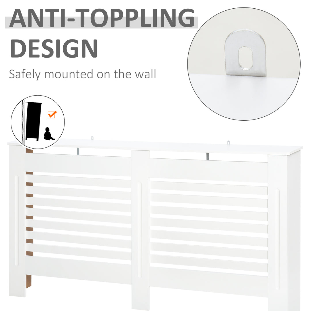 Radiator Cover, Modern MDF White Painted Cabinet with Horizontal Slats for Living Room, Bedroom, 172L x 19W x 81H cm
