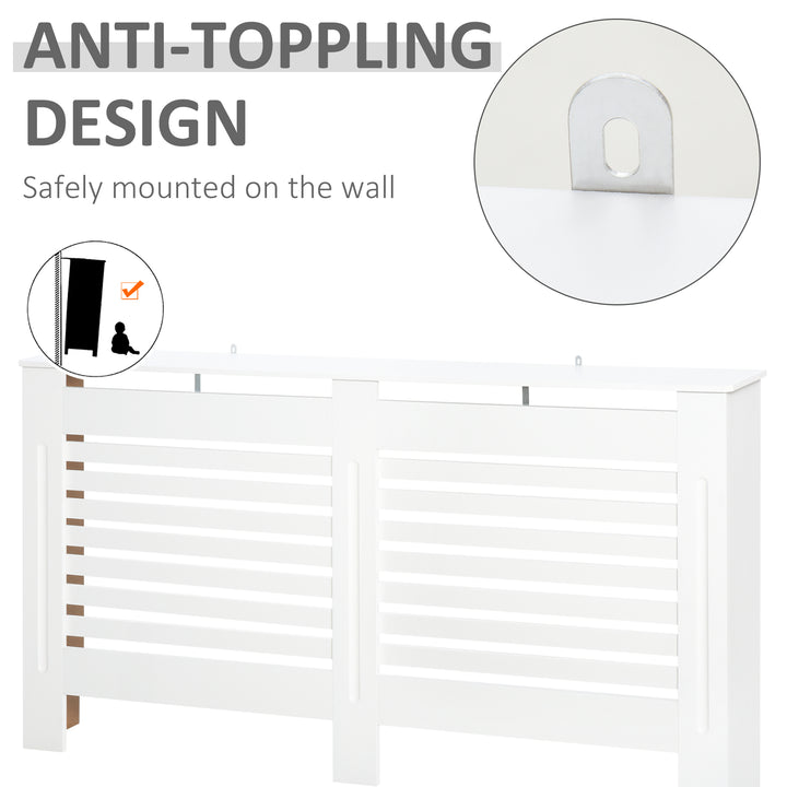 Radiator Cover, Modern MDF White Painted Cabinet with Horizontal Slats for Living Room, Bedroom, 172L x 19W x 81H cm