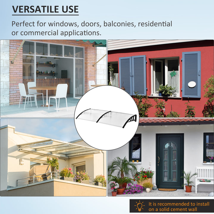 Front Door Canopy Outdoor Awning Aluminium Rigid Plastic Polycarbonate Rain Shelter UV Water Rain Resistant 75 x 195 cm White