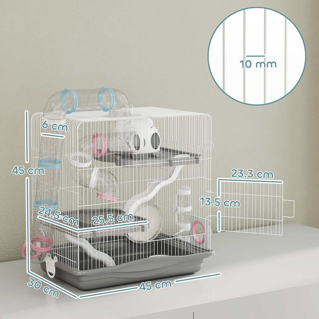 3-Tier Hamster Cage with Exercise Wheels, Water Bottle, Food Dish, for Dwarf Hamsters, 45 x 30 x 45 cm