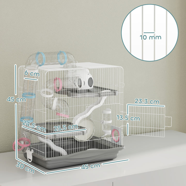 3-Tier Hamster Cage with Exercise Wheels, Water Bottle, Food Dish, for Dwarf Hamsters, 45 x 30 x 45 cm