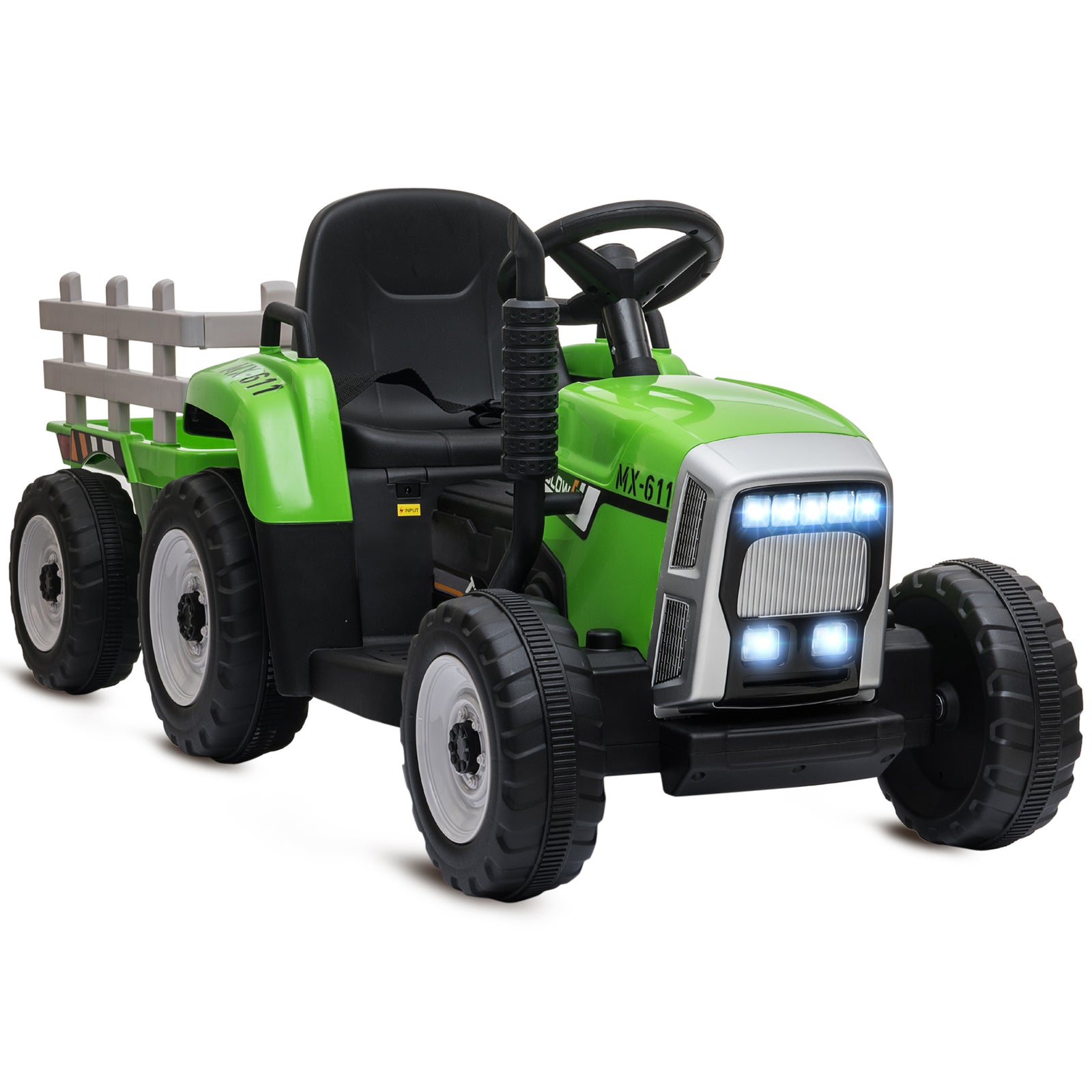 Ride On Tractor, Battery Powered Electric Car, with Detachable Trailer, Remote Control, Music - Green
