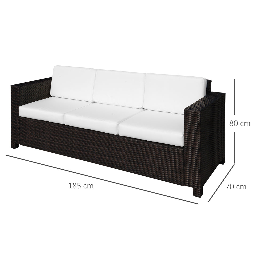 3 Seater Rattan Sofa, All-Weather Wicker Weave Metal Frame Chair with Fire Resistant Cushion, Brown