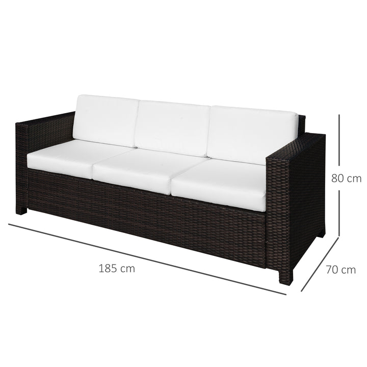 3 Seater Rattan Sofa, All-Weather Wicker Weave Metal Frame Chair with Fire Resistant Cushion, Brown