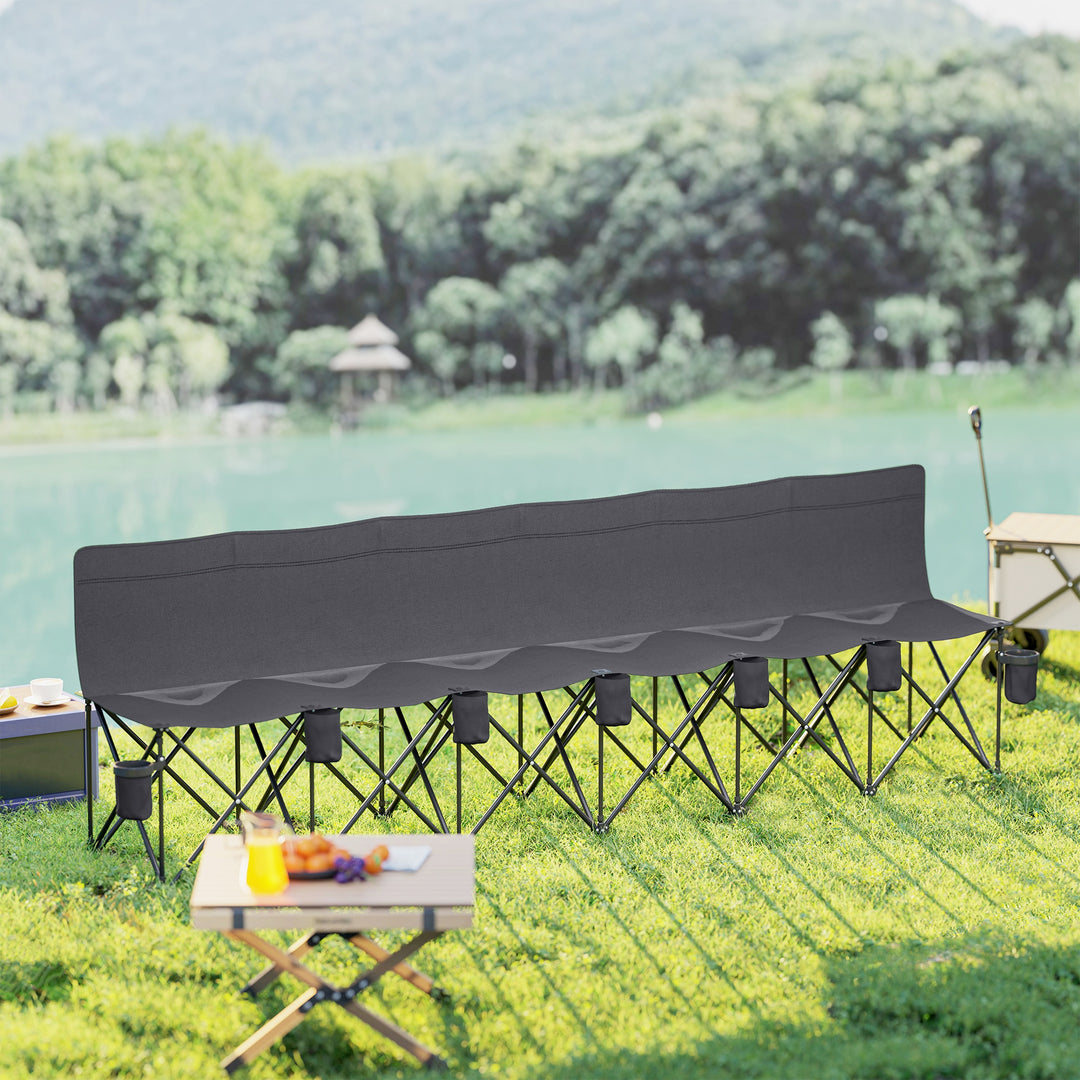 6 Seater Folding Camping Chair with Cup Holder & Carry Bag - Charcoal Grey