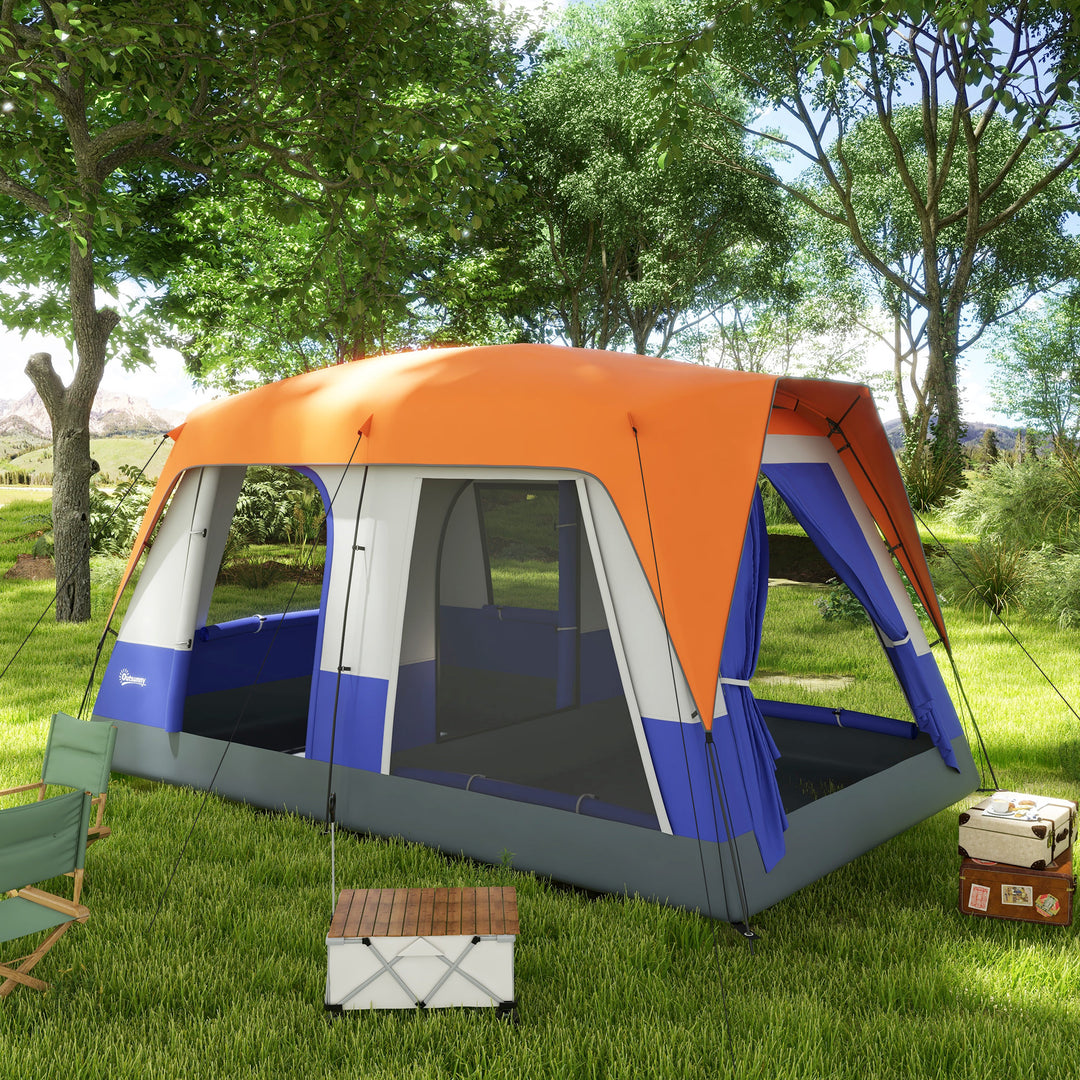 Outsunny Seven-Man Camping Tent, with Small Rainfly and Accessories - Orange | Aosom UK