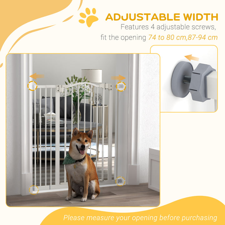 PawHut Adjustable Pet Safety Gate: No-Drill Installation, Auto-Close Feature for Doorways, Crisp White, 74-94cm | Aosom UK