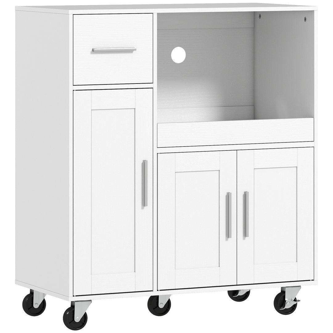 Rolling Kitchen Cart, Microwave Cabinet with Sliding Tray, Drawer, 3-D