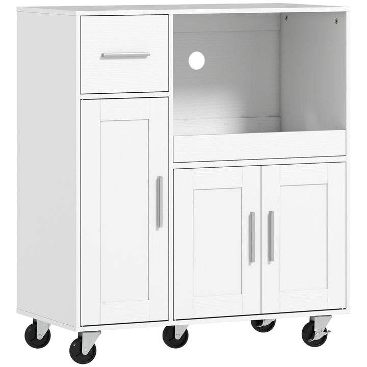 Rolling Kitchen Cart, Microwave Cabinet with Sliding Tray, Drawer, 3-D