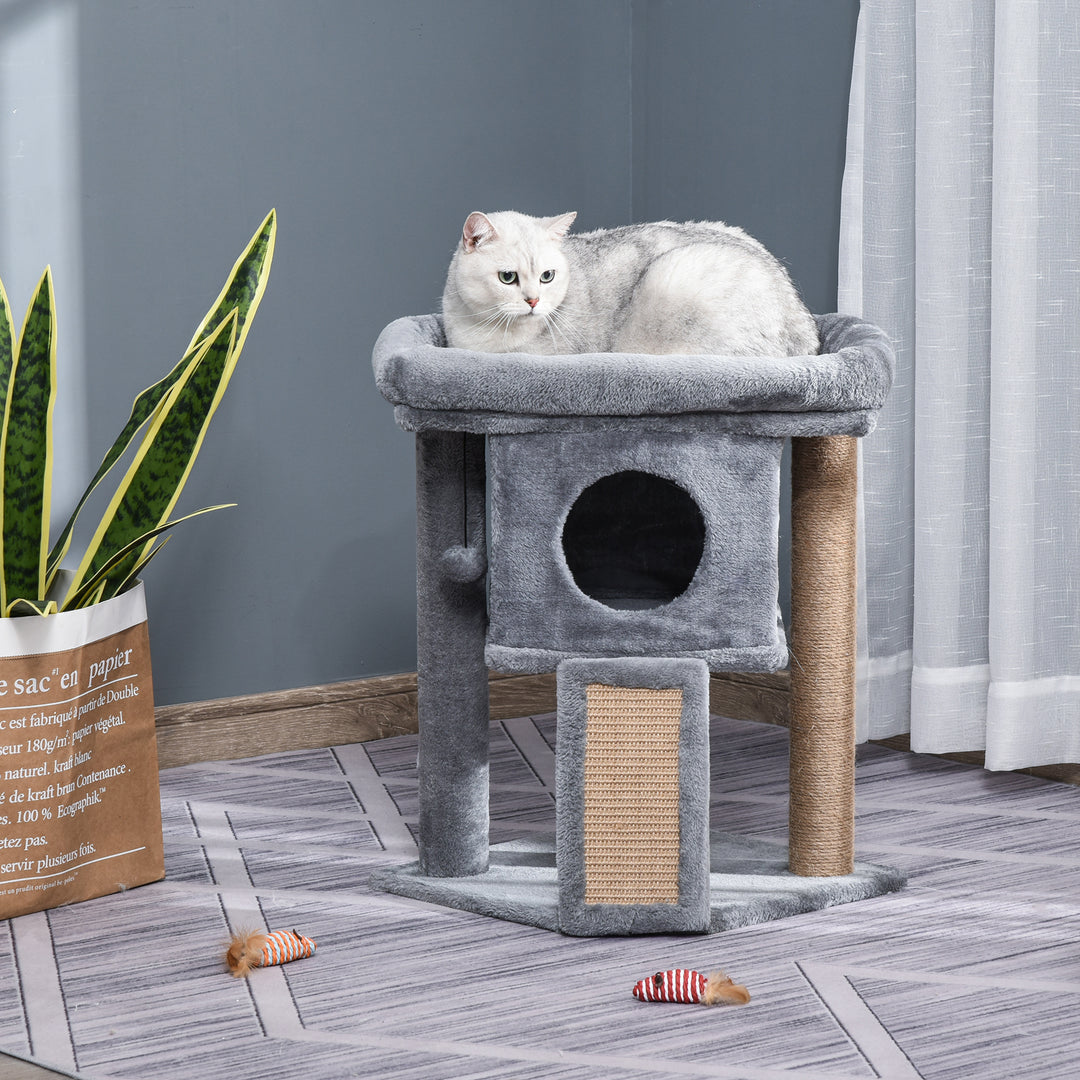 PawHut Cat Tree Tower for Indoor Cats Climbing Activity Center Kitten Furniture with Jute Scratching Pad Ball Toy Condo Perch Bed 40 x 40 x 57cm Grey