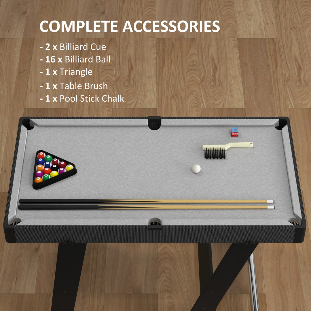 SPORTNOW 3.5ft Folding Pool Table, Snooker Table with 2 Cues, 16 Balls, Chalk, Triangle, Brush, Grey | Aosom UK