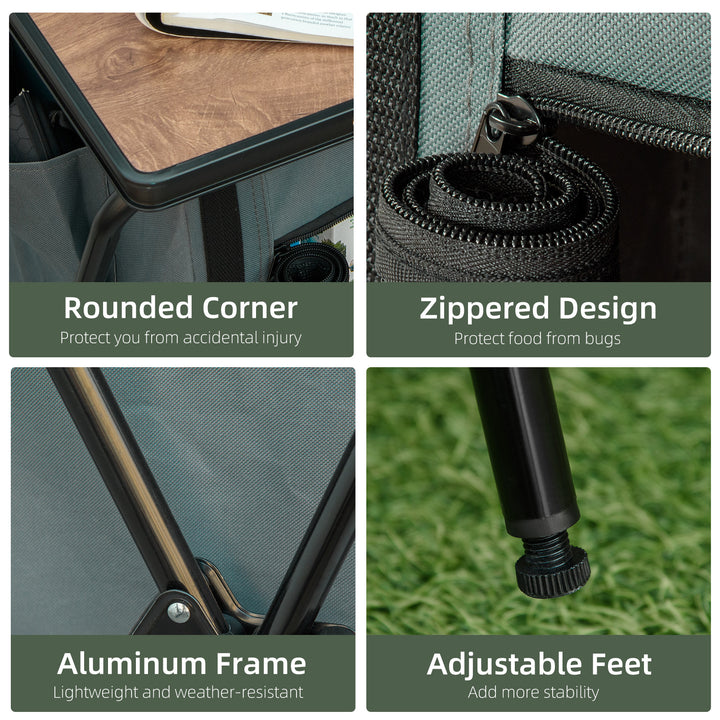 Camping Cupboard, Aluminium Foldable Camping Kitchen Station Cook Table with Storage Shelves and Carrying Bag for BBQ Party Picnic Backyard
