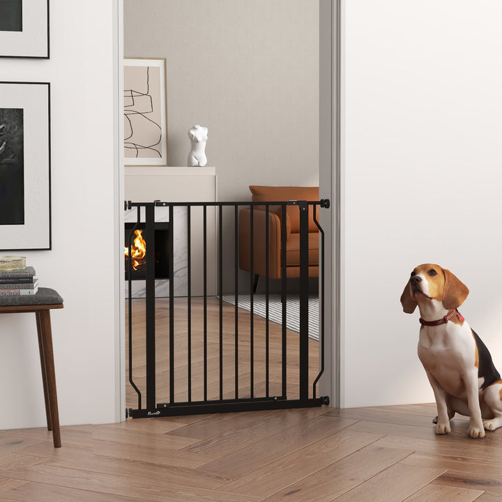 PawHut Extra Wide Dog Safety Gate, with Door Pressure, for Doorways, Hallways, Staircases - Black | Aosom UK