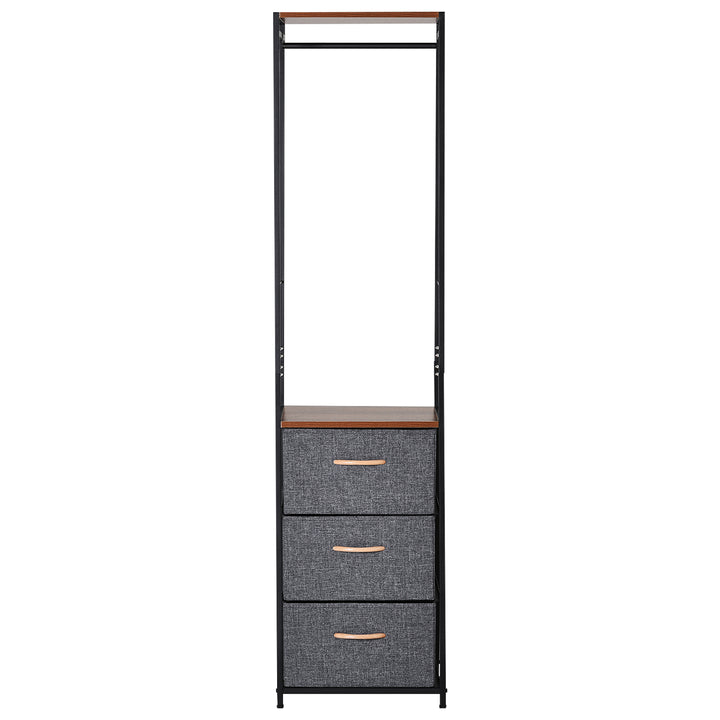 HOMCOM Hallway Storage: Bedroom Chest of Drawers with Coat Rack, Steel Frame, 3 Drawers, Black/Brown | Aosom UK