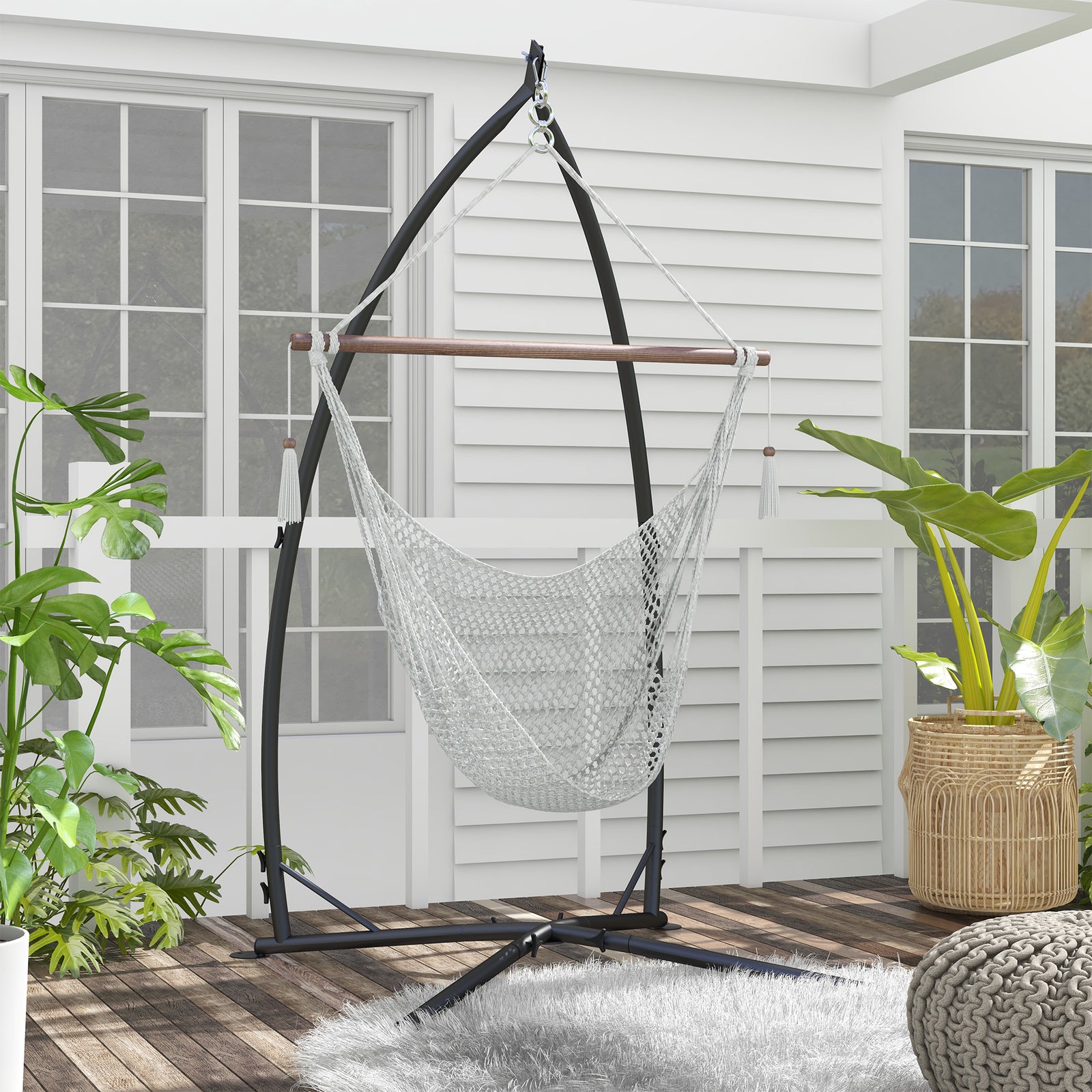 Hammock Chair Stand, Hanging Heavy Duty Metal Frame Hammock Stand with Chain, for Hanging Hammock Air Porch Swing Chair, Egg Cahir, Indoor & Outdoor Use, Black